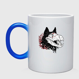 Кружка хамелеон с принтом Fashionable avant-garde wolf в городе Новоалтайск, керамика | меняет цвет при нагревании, емкость 330 мл | Тематика изображения на принте: bones | fangs | fashion | flowers | hype | jaw | skull | teeth | vanguard | wolf | авангард | волк | зубы | клыки | мода | пасть | хайп | цветы | череп