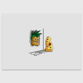 Поздравительная открытка с принтом HERES PINEAPPLE! в городе Новоалтайск, 100% бумага | плотность бумаги 280 г/м2, матовая, на обратной стороне линовка и место для марки
 | Тематика изображения на принте: here | is | johnny | mem | meme | memes | pineapple | pizza | shining | ананас | джонни | мем | мемы | пица | пицца | сияние | это