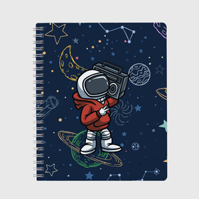 Тетрадь с принтом КОСМИЧЕСКАЯ МУЗЫКА | SPACE MUSIC в городе Новоалтайск, 100% бумага | 48 листов, плотность листов — 60 г/м2, плотность картонной обложки — 250 г/м2. Листы скреплены сбоку удобной пружинной спиралью. Уголки страниц и обложки скругленные. Цвет линий — светло-серый
 | Тематика изображения на принте: astronaut | music | planet | rocket | space | stars | астронавт | звезда | звезды | космонавт | космос | магнитафон | мафон | музыка | музыкант | планета | планеты | ракета