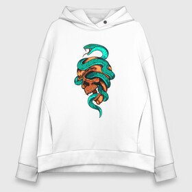 Женское худи Oversize хлопок с принтом SNAKE AND SKULL в городе Новоалтайск, френч-терри — 70% хлопок, 30% полиэстер. Мягкий теплый начес внутри —100% хлопок | боковые карманы, эластичные манжеты и нижняя кромка, капюшон на магнитной кнопке | art | bones | dead | death | poison | skull | snake | арт | змеи | змея | кости | череп | черепа | яд | ядовитая