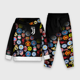 Детский костюм 3D (с толстовкой) с принтом JUVENTUS LOGOBOMBING SPORT в городе Новоалтайск,  |  | black white | cr7 | fc juventus | football | juve | juventus | ronaldo | sport | бык | роналдо | роналду | спорт | футбол | чёрно белый | ювентус