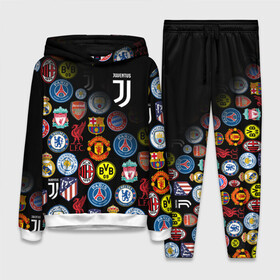 Женский костюм 3D (с толстовкой) с принтом JUVENTUS LOGOBOMBING SPORT в городе Новоалтайск,  |  | black white | cr7 | fc juventus | football | juve | juventus | ronaldo | sport | бык | роналдо | роналду | спорт | футбол | чёрно белый | ювентус