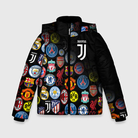 Зимняя куртка для мальчиков 3D с принтом JUVENTUS LOGOBOMBING SPORT в городе Новоалтайск, ткань верха — 100% полиэстер; подклад — 100% полиэстер, утеплитель — 100% полиэстер | длина ниже бедра, удлиненная спинка, воротник стойка и отстегивающийся капюшон. Есть боковые карманы с листочкой на кнопках, утяжки по низу изделия и внутренний карман на молнии. 

Предусмотрены светоотражающий принт на спинке, радужный светоотражающий элемент на пуллере молнии и на резинке для утяжки | black white | cr7 | fc juventus | football | juve | juventus | ronaldo | sport | бык | роналдо | роналду | спорт | футбол | чёрно белый | ювентус
