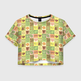 Женская футболка Crop-top 3D с принтом Чай и Кофе в городе Новоалтайск, 100% полиэстер | круглая горловина, длина футболки до линии талии, рукава с отворотами | americano | chocolate | coffee | espresso | latte | moccacino | mocha | nescafe | tea | американо | арабика | бариста | бармен | капучино | кофе | кофевар | кофейные зерна | кофейня | кружка кофе | латте | макиато | моккачино | мокко |