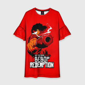 Детское платье 3D с принтом See you space cowboy BEBOP REDEMPTION в городе Новоалтайск, 100% полиэстер | прямой силуэт, чуть расширенный к низу. Круглая горловина, на рукавах — воланы | cowboy bebop | spike spiegel | аниме | ковбой бибоп | ковбойский бибоп | красный дракон | манга | охотник за головами | синдикат | спайк шпигель
