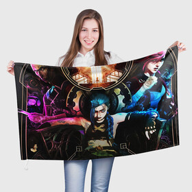 Флаг 3D с принтом ARCANE JINX ОБЛОЖКА LEAGUE OF LEGENDS в городе Новоалтайск, 100% полиэстер | плотность ткани — 95 г/м2, размер — 67 х 109 см. Принт наносится с одной стороны | akali | arcane | fan | fan art | hero | jinx | kda | kda mas | league of legends | lol | moba | акали | аркейн | герой | джинкс | кда | лига легенд | лол | моба
