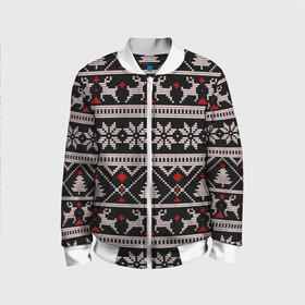 Детский бомбер 3D с принтом DEER SWEATER СВИТЕР С ОЛЕНЯМИ в городе Новоалтайск, 100% полиэстер | застегивается на молнию, по бокам два кармана без застежек, мягкие манжеты, по низу бомбера и на воротнике — эластичная резинка | 2022 | christmas | cold | deer | merry | new | snow | winter | year | буря | вязаный | год | елка | елки | ель | зима | лес | метель | мороз | новый | олени | олень | оленями | рождество | с | свитер | снег | снежинка | снежинки | холод