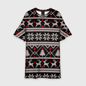 Детское платье 3D с принтом DEER SWEATER СВИТЕР С ОЛЕНЯМИ в городе Новоалтайск, 100% полиэстер | прямой силуэт, чуть расширенный к низу. Круглая горловина, на рукавах — воланы | 2022 | christmas | cold | deer | merry | new | snow | winter | year | буря | вязаный | год | елка | елки | ель | зима | лес | метель | мороз | новый | олени | олень | оленями | рождество | с | свитер | снег | снежинка | снежинки | холод