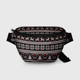 Поясная сумка 3D с принтом DEER SWEATER СВИТЕР С ОЛЕНЯМИ в городе Новоалтайск, 100% полиэстер | плотная ткань, ремень с регулируемой длиной, внутри несколько карманов для мелочей, основное отделение и карман с обратной стороны сумки застегиваются на молнию | 2022 | christmas | cold | deer | merry | new | snow | winter | year | буря | вязаный | год | елка | елки | ель | зима | лес | метель | мороз | новый | олени | олень | оленями | рождество | с | свитер | снег | снежинка | снежинки | холод