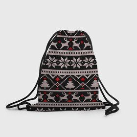 Рюкзак-мешок 3D с принтом DEER SWEATER СВИТЕР С ОЛЕНЯМИ в городе Новоалтайск, 100% полиэстер | плотность ткани — 200 г/м2, размер — 35 х 45 см; лямки — толстые шнурки, застежка на шнуровке, без карманов и подкладки | Тематика изображения на принте: 2022 | christmas | cold | deer | merry | new | snow | winter | year | буря | вязаный | год | елка | елки | ель | зима | лес | метель | мороз | новый | олени | олень | оленями | рождество | с | свитер | снег | снежинка | снежинки | холод