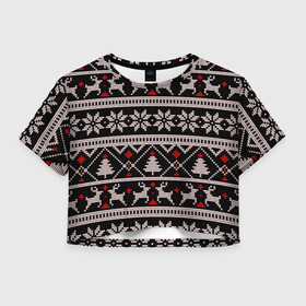 Женская футболка Crop-top 3D с принтом DEER SWEATER СВИТЕР С ОЛЕНЯМИ в городе Новоалтайск, 100% полиэстер | круглая горловина, длина футболки до линии талии, рукава с отворотами | 2022 | christmas | cold | deer | merry | new | snow | winter | year | буря | вязаный | год | елка | елки | ель | зима | лес | метель | мороз | новый | олени | олень | оленями | рождество | с | свитер | снег | снежинка | снежинки | холод