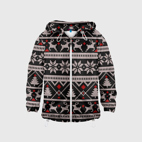 Детская ветровка 3D с принтом DEER SWEATER СВИТЕР С ОЛЕНЯМИ в городе Новоалтайск, 100% полиэстер | подол и капюшон оформлены резинкой с фиксаторами, по бокам два кармана без застежек, один потайной карман на груди | 2022 | christmas | cold | deer | merry | new | snow | winter | year | буря | вязаный | год | елка | елки | ель | зима | лес | метель | мороз | новый | олени | олень | оленями | рождество | с | свитер | снег | снежинка | снежинки | холод