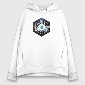 Женское худи Oversize хлопок с принтом Знак Cognito Inc в городе Новоалтайск, френч-терри — 70% хлопок, 30% полиэстер. Мягкий теплый начес внутри —100% хлопок | боковые карманы, эластичные манжеты и нижняя кромка, капюшон на магнитной кнопке | знак | персонажи | постре | стол | треугольник