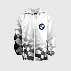 Детская куртка 3D с принтом BMW, БМВ СПОРТ, ФИНИШНЫЙ ФЛАГ в городе Новоалтайск, 100% полиэстер | застежка — молния, подол и капюшон оформлены резинкой с фиксаторами, по бокам — два кармана без застежек, один потайной карман на груди, плотность верхнего слоя — 90 г/м2; плотность флисового подклада — 260 г/м2 | auto | bmw | авто | автомобиль | бмв | бумер | бэха | марка | машина | спорт | финишный | флаг
