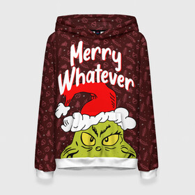 Женская толстовка 3D с принтом ГРИНЧ | GRINCH | WHATEVER в городе Новоалтайск, 100% полиэстер  | двухслойный капюшон со шнурком для регулировки, мягкие манжеты на рукавах и по низу толстовки, спереди карман-кенгуру с мягким внутренним слоем. | 2020 | 2021 | 2022 | christmas | grinch | merry | santa | whatever | гринч | дед мороз | леденец | нг | новогодний | новый год | олени | рождество | санта клаус | свитер | узоры