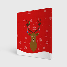 Холст квадратный с принтом Новогодний олень New Years Deer в городе Новоалтайск, 100% ПВХ |  | 2021 | 2022 | happy new year | happy new year 2022 | новый год | олень | снег | снежинки | снежный олень | сугроб