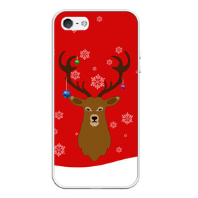 Чехол для iPhone 5/5S матовый с принтом Новогодний олень New Years Deer в городе Новоалтайск, Силикон | Область печати: задняя сторона чехла, без боковых панелей | 2021 | 2022 | happy new year | happy new year 2022 | новый год | олень | снег | снежинки | снежный олень | сугроб