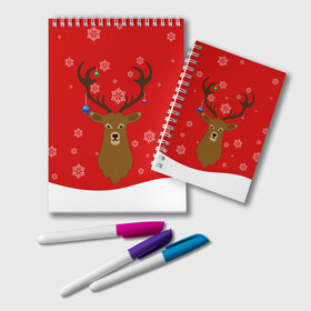 Блокнот с принтом Новогодний олень New Years Deer в городе Новоалтайск, 100% бумага | 48 листов, плотность листов — 60 г/м2, плотность картонной обложки — 250 г/м2. Листы скреплены удобной пружинной спиралью. Цвет линий — светло-серый
 | Тематика изображения на принте: 2021 | 2022 | happy new year | happy new year 2022 | новый год | олень | снег | снежинки | снежный олень | сугроб