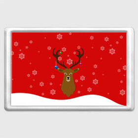 Магнит 45*70 с принтом Новогодний олень New Years Deer в городе Новоалтайск, Пластик | Размер: 78*52 мм; Размер печати: 70*45 | Тематика изображения на принте: 2021 | 2022 | happy new year | happy new year 2022 | новый год | олень | снег | снежинки | снежный олень | сугроб