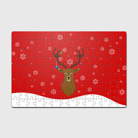 Головоломка Пазл магнитный 126 элементов с принтом Новогодний олень New Years Deer в городе Новоалтайск, полимерный материал с магнитным слоем | 126 деталей, размер изделия —  180*270 мм | Тематика изображения на принте: 2021 | 2022 | happy new year | happy new year 2022 | новый год | олень | снег | снежинки | снежный олень | сугроб