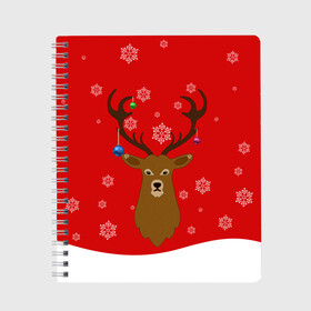 Тетрадь с принтом Новогодний олень New Years Deer в городе Новоалтайск, 100% бумага | 48 листов, плотность листов — 60 г/м2, плотность картонной обложки — 250 г/м2. Листы скреплены сбоку удобной пружинной спиралью. Уголки страниц и обложки скругленные. Цвет линий — светло-серый
 | Тематика изображения на принте: 2021 | 2022 | happy new year | happy new year 2022 | новый год | олень | снег | снежинки | снежный олень | сугроб