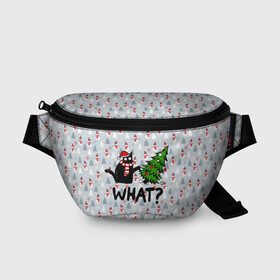 Поясная сумка 3D с принтом WHAT CAT | CHRISTMAS в городе Новоалтайск, 100% полиэстер | плотная ткань, ремень с регулируемой длиной, внутри несколько карманов для мелочей, основное отделение и карман с обратной стороны сумки застегиваются на молнию | 2020 | 2021 | 2022 | cat | cats | christmas | merry | what | ват | кот | леденец | мяу | нг | новогодний | новый год | олени | рождество | свитер | узоры