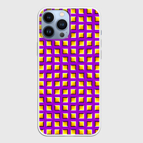 Чехол для iPhone 13 Pro Max с принтом Фиолетовый Фон с Желтыми Квадратами (Иллюзия Движения) в городе Новоалтайск,  |  | Тематика изображения на принте: абстракция | аум | галлюцинация | зазеркалье | игра ума | иллюзии | индиго | майя | мантра | медитация | мираж | неон | нирвана | обман зрения | ом | оптические иллюзии | просветление | психоделика