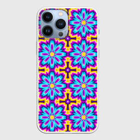 Чехол для iPhone 13 Pro Max с принтом Синие цветы на желтом фоне (иллюзия расширения) в городе Новоалтайск,  |  | абстракция | аум | галлюцинация | зазеркалье | игра ума | иллюзии | индиго | майя | мантра | медитация | мираж | неон | нирвана | обман зрения | ом | оптические иллюзии | просветление | психоделика