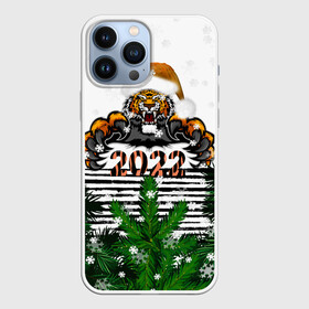 Чехол для iPhone 13 Pro Max с принтом Новогодний Тигр Среди Елок в городе Новоалтайск,  |  | Тематика изображения на принте: 2022 | black | cat | christmas | merry | new year | tiger | xmas | водяной | год тигра | елка | животные | кот | кошки | новый год | паттерн | полосатый | рождество | снег | снежинки | сосна | тигры | узор | цветы | черный