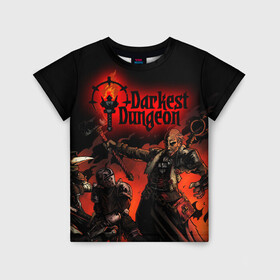 Детская футболка 3D с принтом DARKEST DUNGEON   ТЕМНЕЙШЕЕ ПОДЗЕМЕЛЬЕ   ART   АРТ в городе Новоалтайск, 100% гипоаллергенный полиэфир | прямой крой, круглый вырез горловины, длина до линии бедер, чуть спущенное плечо, ткань немного тянется | darkest dungeon | darkest dungeon 2 | ад | готика | игра | огонь | пламя | темнейшее подземелье | ужасы