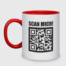 Кружка двухцветная с принтом Scan Mich в городе Новоалтайск, керамика | объем — 330 мл, диаметр — 80 мм. Цветная ручка и кайма сверху, в некоторых цветах — вся внутренняя часть | coronavirus | covid | covid19 | qr code | qr код | sputnik | вакцина | вакцинация | вирус | здоровье | изоляция | иммунитет | карантин | ковид | код | корона | коронавирус | маркировка | маска | матрица | п | пандемия
