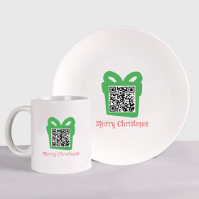 Набор: тарелка + кружка с принтом QR Christmas в городе Новоалтайск, керамика | Кружка: объем — 330 мл, диаметр — 80 мм. Принт наносится на бока кружки, можно сделать два разных изображения. 
Тарелка: диаметр - 210 мм, диаметр для нанесения принта - 120 мм. | coronavirus | covid | covid19 | qr code | qr код | sputnik | вакцина | вакцинация | вирус | здоровье | изоляция | иммунитет | карантин | ковид | код | корона | коронавирус | маркировка | маска | матрица | п | пандемия