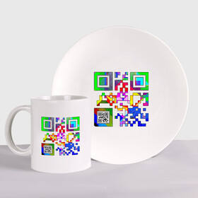 Набор: тарелка + кружка с принтом Color QR в городе Новоалтайск, керамика | Кружка: объем — 330 мл, диаметр — 80 мм. Принт наносится на бока кружки, можно сделать два разных изображения. 
Тарелка: диаметр - 210 мм, диаметр для нанесения принта - 120 мм. | coronavirus | covid | covid19 | qr code | qr код | sputnik | вакцина | вакцинация | вирус | здоровье | изоляция | иммунитет | карантин | ковид | код | корона | коронавирус | маркировка | маска | матрица | п | пандемия