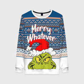 Женский свитшот 3D MERRY WHATEVER | GRINCH: в городе Новоалтайск, 100% полиэстер с мягким внутренним слоем | круглый вырез горловины, мягкая резинка на манжетах и поясе, свободная посадка по фигуре | 2020 | 2021 | 2022 | christmas | grinch | merry | santa | whatever | гринч | дед мороз | леденец | нг | новогодний | новый год | олени | рождество | санта клаус | свитер | узоры