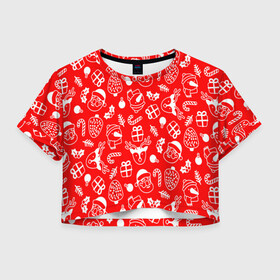 Женская футболка Crop-top 3D с принтом Новогодний узор паттерн в городе Новоалтайск, 100% полиэстер | круглая горловина, длина футболки до линии талии, рукава с отворотами | 2022 | dabbing | happy new year | merry christmas | santa dabbing | год тигра | зима близко | нг | новогодний | новогодний тигр | новогодняя символика | новый год | новый год 2022 | рождество | символ 2022 года | снег | снежинки | тигр