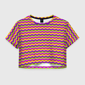 Женская футболка Crop-top 3D с принтом Красочные Волны (иллюзия движения) в городе Новоалтайск, 100% полиэстер | круглая горловина, длина футболки до линии талии, рукава с отворотами | Тематика изображения на принте: абстракция | аум | галлюцинация | зазеркалье | игра ума | иллюзии | индиго | майя | мантра | медитация | мираж | неон | нирвана | обман зрения | ом | оптические иллюзии | просветление | психоделика