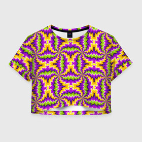 Женская футболка Crop-top 3D с принтом Красочный фон со спиралями (иллюзия вращения) в городе Новоалтайск, 100% полиэстер | круглая горловина, длина футболки до линии талии, рукава с отворотами | Тематика изображения на принте: абстракция | аум | галлюцинация | зазеркалье | игра ума | иллюзии | индиго | майя | мантра | медитация | мираж | неон | нирвана | обман зрения | ом | оптические иллюзии | просветление | психоделика