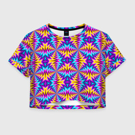 Женская футболка Crop-top 3D с принтом Красочная (иллюзия вращения) в городе Новоалтайск, 100% полиэстер | круглая горловина, длина футболки до линии талии, рукава с отворотами | Тематика изображения на принте: абстракция | аум | галлюцинация | зазеркалье | игра ума | иллюзии | индиго | майя | мантра | медитация | мираж | неон | нирвана | обман зрения | ом | оптические иллюзии | просветление | психоделика