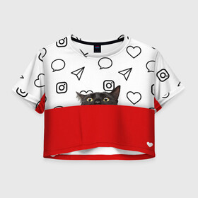 Женская футболка Crop-top 3D с принтом Котограмм обыкновенный в городе Новоалтайск, 100% полиэстер | круглая горловина, длина футболки до линии талии, рукава с отворотами | cat | girls | heart | hearts | instagram | red | telegram | top | trend | viber | whatsapp | white | белый | вайбер | ватсап | девушкам | инстаграмм | кот | кошка | красный | сердечки | сердце | телеграмм | топ | тренд