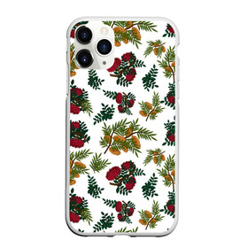 Чехол для iPhone 11 Pro матовый с принтом зимний паттерн ветки рябины в городе Новоалтайск, Силикон |  | ветки | зима | зимний паттерн | лес | листья | на белом фоне | новогодний | новый год | облепиха | праздничный | природа | рябина