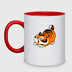 Кружка двухцветная с принтом милый тигренок cute tiger в городе Новоалтайск, керамика | объем — 330 мл, диаметр — 80 мм. Цветная ручка и кайма сверху, в некоторых цветах — вся внутренняя часть | 2022 | год тигра | новый год | новый год 2022 | символ года | тигр | тигренок | тигрица | тигры