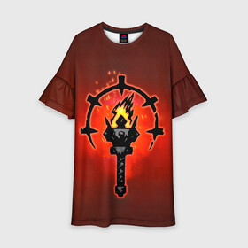 Детское платье 3D с принтом Darkest Dungeon Факел в городе Новоалтайск, 100% полиэстер | прямой силуэт, чуть расширенный к низу. Круглая горловина, на рукавах — воланы | darkest dungeon | fire | flame | torch | огонь | пламя | темнейшее подземелье | темное подземелье