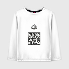 Детский лонгслив хлопок с принтом QR King в городе Новоалтайск, 100% хлопок | круглый вырез горловины, полуприлегающий силуэт, длина до линии бедер | coronavirus | covid | covid19 | qr code | qr код | sputnik | вакцина | вакцинация | вирус | здоровье | изоляция | иммунитет | карантин | ковид | код | корона | коронавирус | маркировка | маска | матрица | п | пандемия