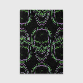 Обложка для паспорта матовая кожа с принтом Skulls vanguard pattern 2077 в городе Новоалтайск, натуральная матовая кожа | размер 19,3 х 13,7 см; прозрачные пластиковые крепления | fashion | hype | neon | pattern | skull | vanguard | авангард | неон | узор | хайп | череп