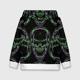 Детская толстовка 3D с принтом Skulls vanguard pattern 2077 в городе Новоалтайск, 100% полиэстер | двухслойный капюшон со шнурком для регулировки, мягкие манжеты на рукавах и по низу толстовки, спереди карман-кенгуру с мягким внутренним слоем | fashion | hype | neon | pattern | skull | vanguard | авангард | неон | узор | хайп | череп