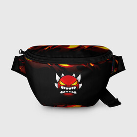 Поясная сумка 3D с принтом Geometry Dash Fire в городе Новоалтайск, 100% полиэстер | плотная ткань, ремень с регулируемой длиной, внутри несколько карманов для мелочей, основное отделение и карман с обратной стороны сумки застегиваются на молнию | 2d | arcade | demon | game | geometry dash | levels | meltdown | robtop | smile | аркада | геометрический тире | демон | раннер | смайлы | уровни | эмоции