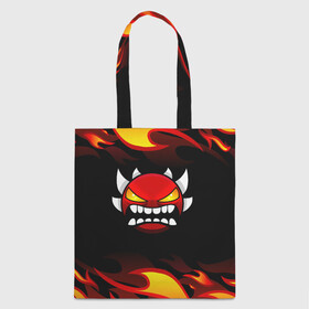 Шоппер 3D с принтом Geometry Dash Fire в городе Новоалтайск, 100% полиэстер | Плотность: 200 г/м2; Размер: 34×35 см; Высота лямок: 30 см | 2d | arcade | demon | game | geometry dash | levels | meltdown | robtop | smile | аркада | геометрический тире | демон | раннер | смайлы | уровни | эмоции