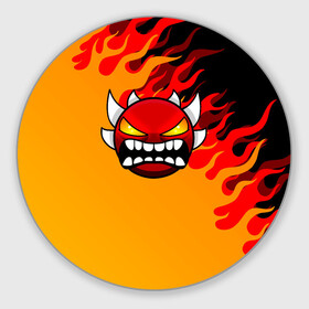 Круглый коврик для мышки с принтом Geometry Dash пламя огня в городе Новоалтайск, резина и полиэстер | круглая форма, изображение наносится на всю лицевую часть | 2d | arcade | demon | game | geometry dash | levels | meltdown | robtop | smile | аркада | геометрический тире | демон | раннер | смайлы | уровни | эмоции