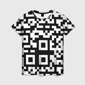 Женская футболка 3D с принтом qr code куаркод в городе Новоалтайск, 100% полиэфир ( синтетическое хлопкоподобное полотно) | прямой крой, круглый вырез горловины, длина до линии бедер | covid | qr code | антикороновирус | ковид | куаркод | привика