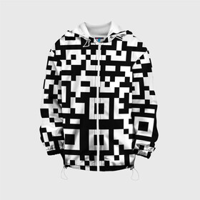 Детская куртка 3D с принтом qr code куаркод в городе Новоалтайск, 100% полиэстер | застежка — молния, подол и капюшон оформлены резинкой с фиксаторами, по бокам — два кармана без застежек, один потайной карман на груди, плотность верхнего слоя — 90 г/м2; плотность флисового подклада — 260 г/м2 | covid | qr code | антикороновирус | ковид | куаркод | привика